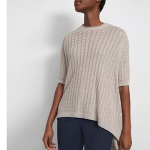 Theory Sculpted Cable P_Neo Sag Harbor Linen Blend Knit Top Beige Small M0213702